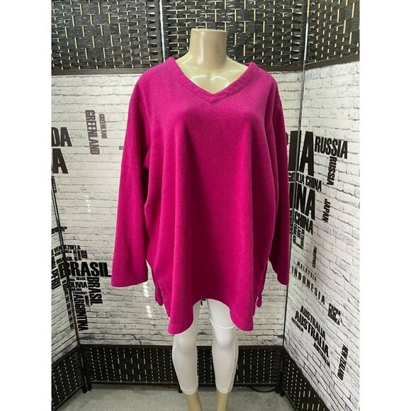 Just My Size 24W Pink Fuchsia Textured V-Neck Long Sleeve Top - Picture 1 of 6